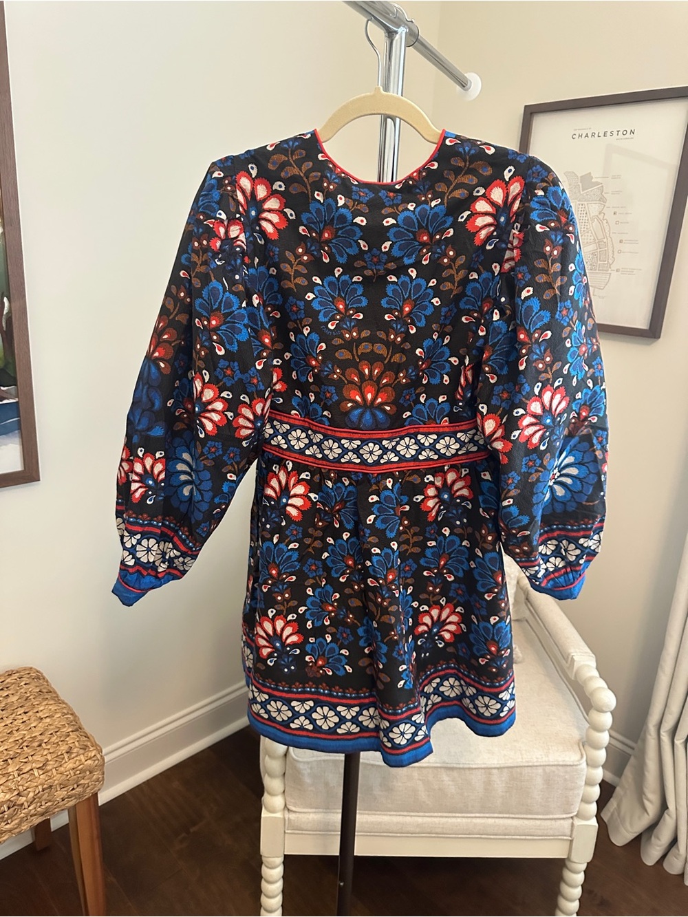 FARM Rio Blue Black Floral Mini Dress - Picture 6 of 6